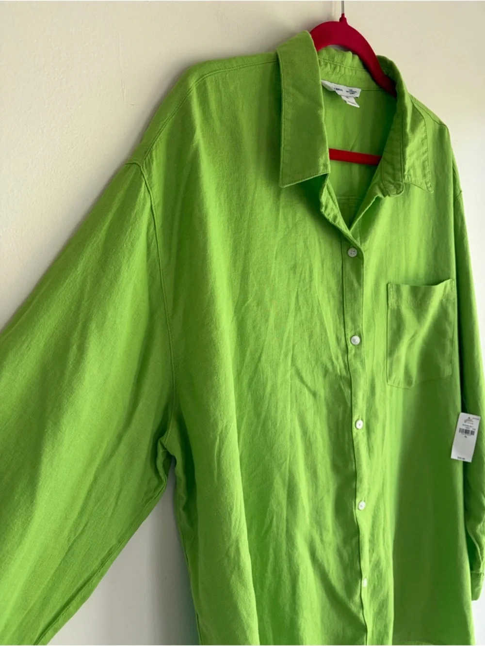 NWT Old Navy The Boyfriend Green Button Down Linen Blend Shirt Size XL - Picture 2 of 7